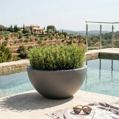 Casa Mina Esteras Pflanzkübel groß außen - Fiberglas Blumenkübel rund 60x31cm - Blumenschale für Draußen - Pflanzschale Frostsicher - Blumenkasten für den Garten - Bristol