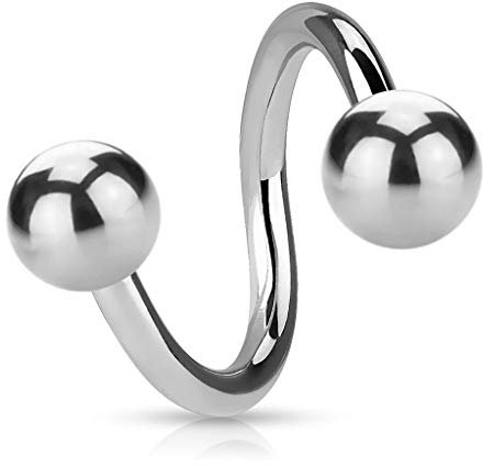 Treuheld Piercing Spirale - Stahl - Silber - 1.2mm [10.] - 1.2 x 10 mm (Kugeln: 3mm)
