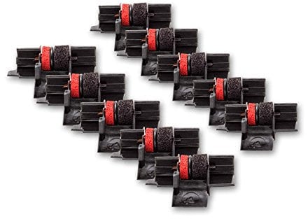 vhbw 10x Farbrolle, Farbwalze Schwarz Rot kompatibel mit Adler Royal 910 PD, 912 PD, 7600 PD Taschenrechner, Registrierkasse