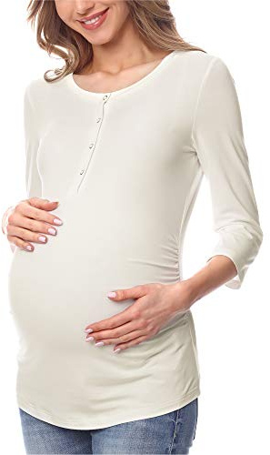 Be Mammy Damen Umstands Shirt Bluse mit Stillfunktion BE20-224 (Ecru (3/4 Arm), S)