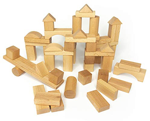 rewoodo Fröbel Holzbausteine inkl. Baumwollbeutel mit Walnussöl veredelt - Premium Holzspielzeug Made in Germany (Basis, Natur)