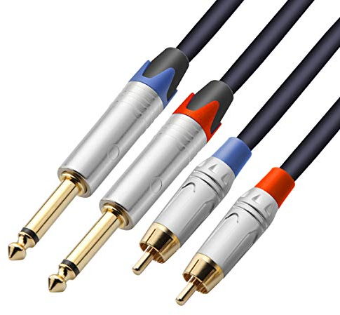Tisino Cavo RCA a Jack, Cavo 2 RCA a 2 Jack 6,3 mm per Ricevitore AV, Amplificatore, Sistema Audio Stereo HiFi - 1 m