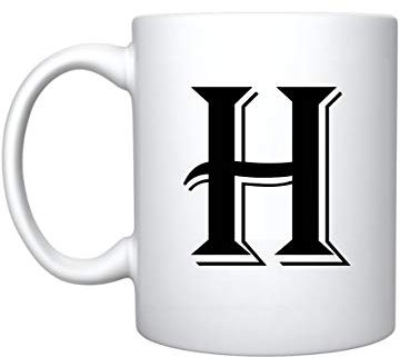 iTRONiK Alphabet Mug Letter Mugs Initial Coffee Cup Birthday Fathers Day Mothers Day Gift (H)