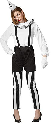 dressforfun 901034 Frauenkostüm Clown, Damen Pantomime Kostüm, sechsteilige Harlekin Verkleidung, Pierrot Kostüm für Karneval Fasching Halloween, schwarz weiß - diverse Größen - (XXL | Nr. 304599)