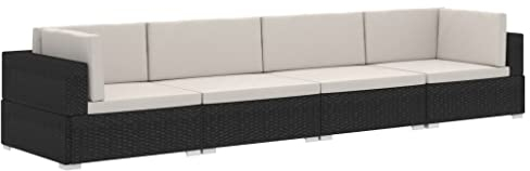 vidaXL Garten Sofagarnitur 4-TLG. mit Auflagen 4er Sofa Couch Lounge Gartensofa Gartenmöbel Sitzgruppe Rattansofa Poly Rattan Schwarz