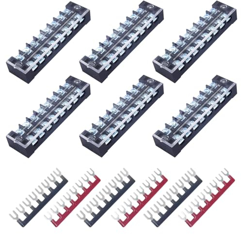CEEYSEE 12 Pezzi Morsettiera Elettrici Striscia terminale a vite 6 pezzi 8 Position morsettiera a doppia fila 600 V 25 A +6 pezzi 8 Position Con striscia a barriera 400V 25A rossa e nera (YTB2508)