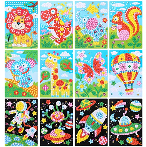 LIHAO 12 Stück Mosaik Set Aufkleber für Kinder Kunst Bastelset Eva DIY handgefertigte Kunst Puzzles für Malerei Handwerk Ausbildung