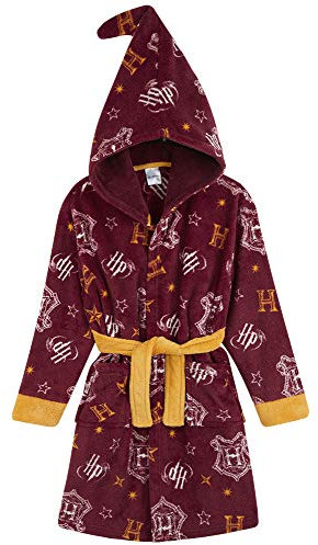 Harry Potter Robe De Chambre Polaire Enfant - Peignoir Pilou Gryffondor avec Capuche de Magicien - Taille Unisexe Garcon Ou Fille 7-14 Ans (Bordeaux, 9-10 ans)