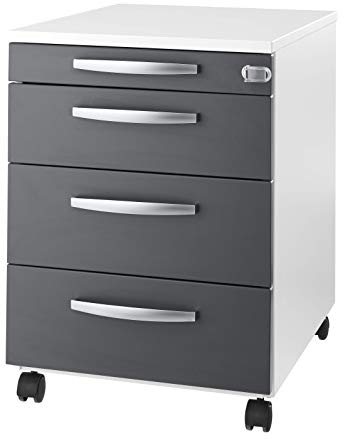 Rollcontainer mit Schubladen abschließbar, Büroschrank mit Rollen, Schreibtisch Schrank, Schubladenschrank 60 cm hoch, Rollcontainer Graphit, Schubladenelement, Schreibtisch Container Metall
