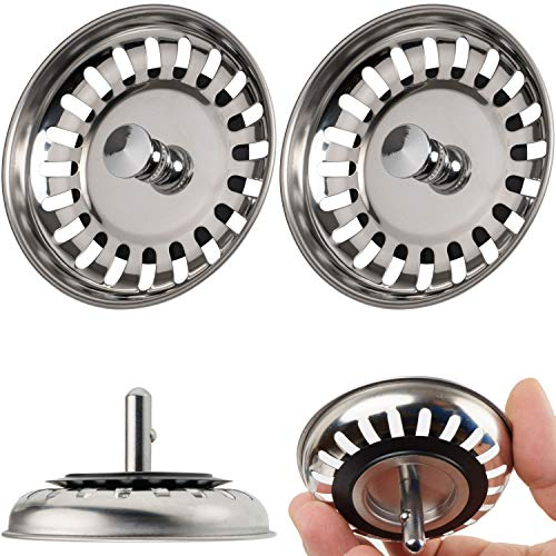 Cesto colador de Fregadero, Paquete de 2, cesto colador de Ø 80 mm, en Acero Inoxidable, la Espiga del cesto sobresale 25 mm en el desagüe, Clavija de Ø 7,8 mm, Repuesto para fregaderos de Cocina