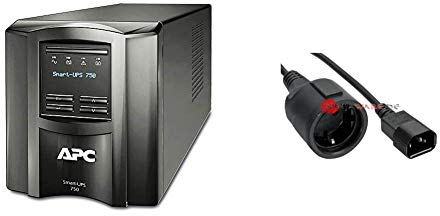 APC Smart-UPS SMT-SmartConnect - SMT750IC - Unterbrechungsfreie Stromversorgung 750VA & Inline 16659A Netz Adapter Kabel, Kaltgeräte C14 auf Schutzkontakt Buchse, für USV, 1m