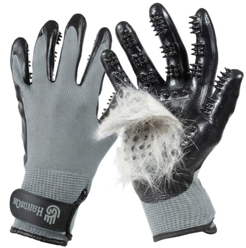 Award-Winning Pet Shedding, Grooming, Bathing Gloves (Grey, Medium) | #1 Ranked, Patented HandsOn Hair Removing Gloves for Cats, Dogs, Horses and Mammals