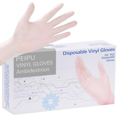 PEIPU Guanti usa e getta in vinile (M, 100 pezzi), senza polvere, per pulizia e pulizia, senza lattice