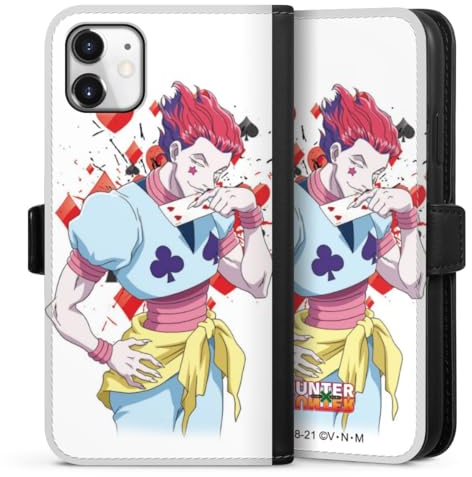 Klapphülle kompatibel mit Apple iPhone 11 Handyhülle aus Kunst Leder schwarz Flip Case Hisoka Morow Hunter x Hunter Fanartikel