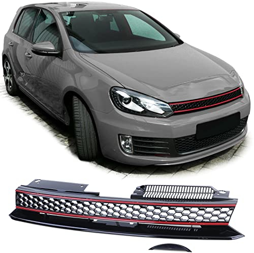 Sport Kühlergrill ohne Emblem Schwarz Rot passend für VW Golf 6 auch GTI 08-13