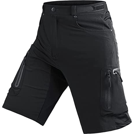 Seltrue Herren MTB Shorts, Schnelltrocknende Radhose mit 6 Taschen, Atmungsaktiv, Schwarz, XL