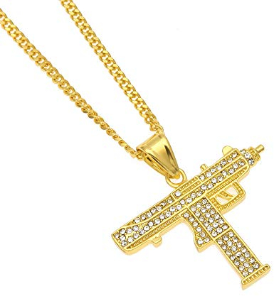 Halskette Kette für Herren Unisex mit Anhänger Die Uzi Waffe Maschinenpistole Ketten Hip-Hop Halskette Persönlichkeit Stil ShapeDecorative