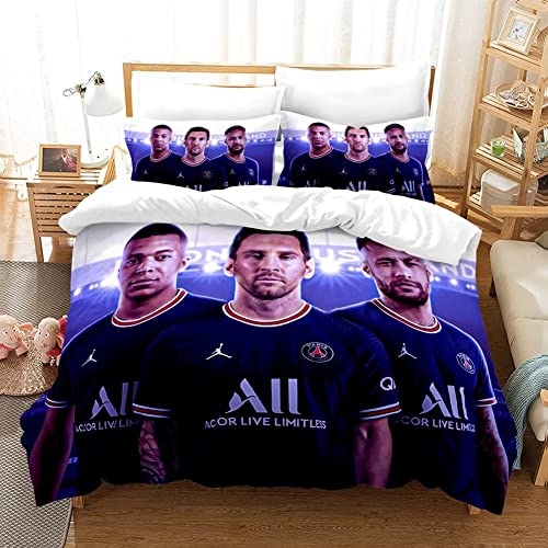 WINUO - Fußballstars in Paris Messi Bettwäsche Set 135x200cm Mikrofaser - 3D Digital Print Bettwäsche und 1 Kissenbezug 80x80cm
