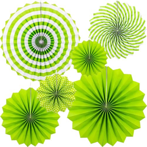 Ruidee 6Pcs Hanging Paper Fan Decorations, Colorful Fans for Parties, Carnivals, and Birthdays (Green)
