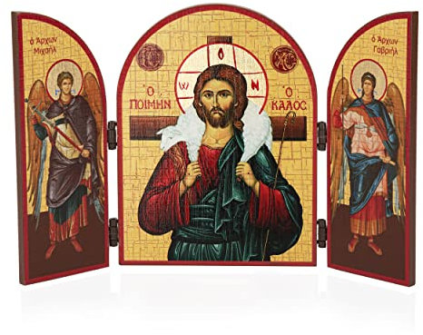 NKlaus Guter Hirte Triptychon Holz Ikone 25x16cm christlich 11314