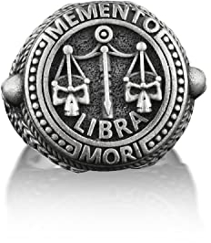 BySilverStone Jewelry Silberring Für Herren – Waage Memento Mori Biker-Ring Für Herren, Totenkopf-Punk-Ring Für Die Beste Freundin, Sternzeichen-Siegelring Aus Oxidiertem Silber, Gothic-Ring Für