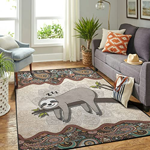EHJOS Faultier Mandala Teppich Dekorativ Wohnzimmer Teppich als Türmatte Türvorleger für Schlafzimmer Flur Multicolor 122x183cm