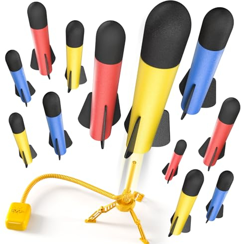 TEMI Rocket Launcher Kids Toys, 12 Foam Rockets and Stomp Launcher Pad, Launch up to 100+ft, Toddlers Outdoor Toys, Birthday Gift for Kids Boys Girls Age 3 4 5 6+ Years Old