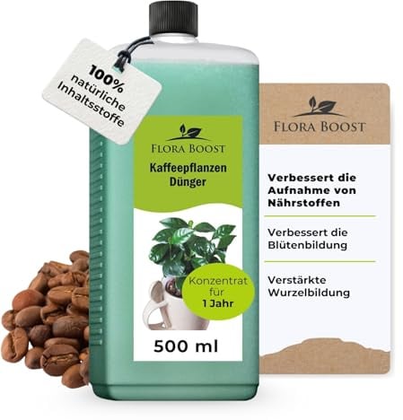 Flora Boost Kaffee Pflanzen Dünger 500ml, Flüssigdünger Konzentrat | Flüssiger Blatt- & Wurzeldünger für bis zu 100L Gießwasser, Dünger für Kaffeesträucher, 100% natürlicher Pflanzendünger