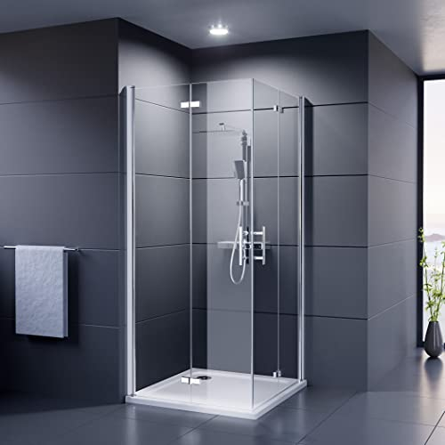 Duschmeister Eckeinstieg Royalux Neo mit Drehfalttüren 75 cm x 100 cm Höhe 195 cm Dusche mit Abperleffekt Nano Beschichtung nach innen und außen öffnend Duschkabine Duschabtrennung 75x100