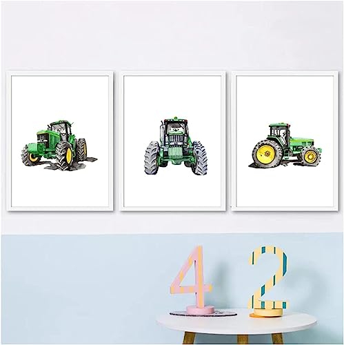 HTWLMM Leinwand Bilder Abstrakte Traktor Aquarell Landmaschinen Traktor Malerei Poster Kunstdruck für Kinderzimmer Wohnzimmer Schlafzimmer Wandbilder Deko Rahmenlos (3X20X30CM)