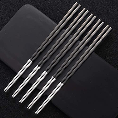 Palillos reutilizables de acero inoxidable, 5 pares de palillos de metal, palillos japoneses chinos coreanos aptos para lavavajillas, juego de palillos reutilizables ligeros para cena púrpura (negro