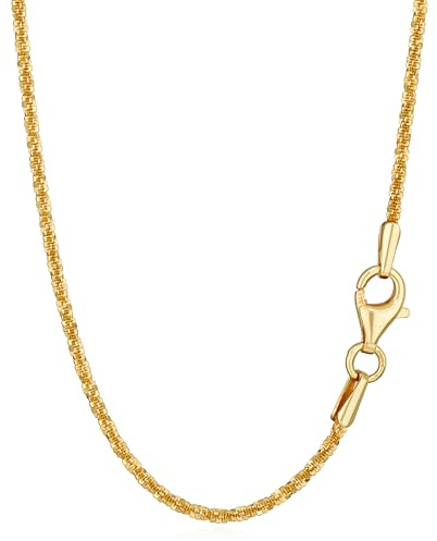 NKlaus Diamantverflochten: 925 Silber Gelbgold vergoldete Criss Cross Halsketten, 42cm, 45cm, 50cm, 1mm Breite – Schillernde Eleganz für jeden Anlass