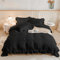 Black Ruffle Frills Bedding Set Duvet Cover Set,Soft Microfiber,Zipper Closure and 2 Pillowcases,Double 200x200 cm