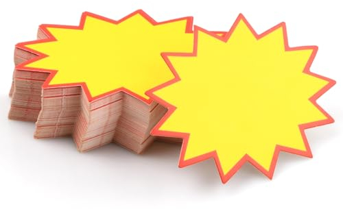 Cozlly 100 Etiquetas de Precios de 8 x 11 cm, Starburst Signos de Venta, Etiquetas Precios Tienda, Etiquetas de Venta, para Tiendas Minoristas, Supermercados, Garajes y Fiestas