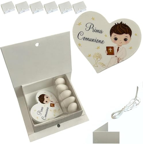 Regalami. Shop, 6 Magnete für Gastgeschenke zur Erstkommunion, mit Schachtel, weißem Band, Kärtchen und Konfektschachteln (Babymagnet)
