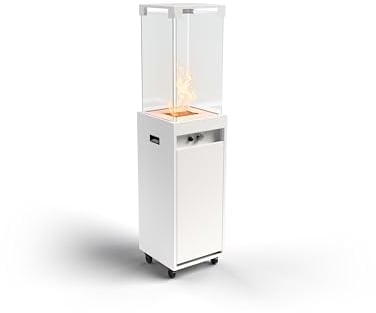 Planika - Faro - Weißer Gas-Terrassenheizer, 8kW tragbarer und freistehender Propan/LPG -Heizpilz für Garten und Terrasse (Faro + Abdeckung) 36 x 36 x 150 cm