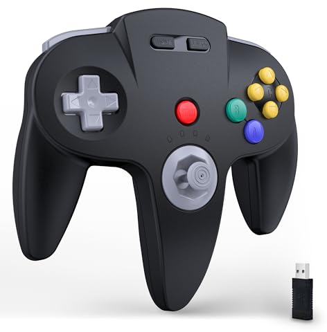 miadore Wireless Switch N64 Controller, 2.4GHz mit USB-Empfänger, kompatibel mit Windows PC/MAC IOS/Raspberry pi/Switch Online (schwarz)