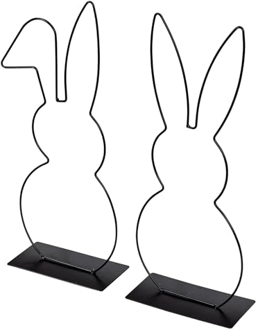 levandeo 2er Set Hase Aufsteller Metall H50cm Schwarz Osterdeko Tischdeko Frühlingsdeko Dekohase