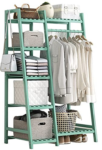 MYVVKIA Garderobenständer aus Holz, Kleiderständer zum Aufhängen im Schlafzimmer, freistehende offene Kleiderstange für den Kleiderschrank/Grün/80 * 40 * 140 cm (Grün 80 * 40 *