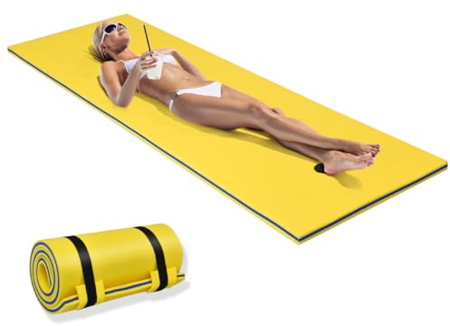 HOMASIS Matelas Flottant Piscine pour 1/4/6 Personnes,Tapis d'eau en Mousse XPE Enroulable, Hamac Adulte pour Bain de Soleil, Activités Nautiques,Mer, Lac, Charge 60/100/400 kg (Jaune, 220 x 66 cm)