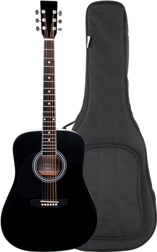 Classic Cantabile WS-10BK-LH Westerngitarre - Linkshänder-Modell - Dreadnought - Korpus: Linde - Griffbrett: Ahorn, Hals: Birke - Finish: Hochglanz - Sparset inklusive Gigbag - Schwarz
