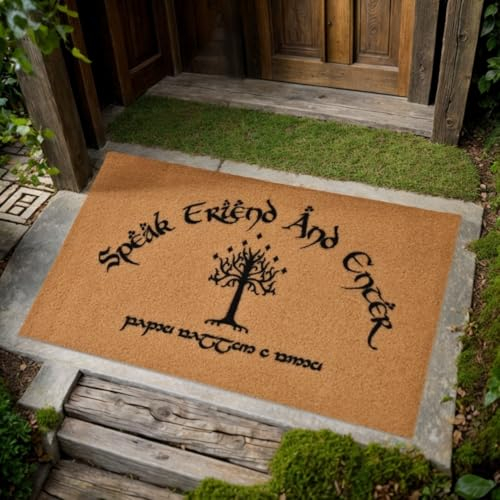SAIONJI Speak Friend and Enter Fußmatte für den Außenbereich, Kokosfaser, 74 x 44 cm, Elbenschrift, wasserdicht, rutschfest