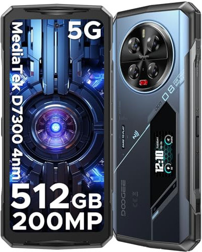 DOOGEE V40 Pro Rugged Smartphone, D7300 5G Octa-Core, 36(16+20) GB+512 GB, 1.47” Rear Display 6.78”FHD 8680mAh, 200MP+20MP+8MP+8MP&32MP, Triple Card Slot/Android 14/NFC/Fingerprint/Face ID, Blu