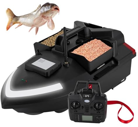 Taozhiyy Köderboot, RC Futterboot, 500M Entfernung Angelköder Boot, Köder Angelboot with GPS & Doppel Motors & Suchscheinwerfer, Angelköderboot, 12000mAh, 40 Positionierungspunkte