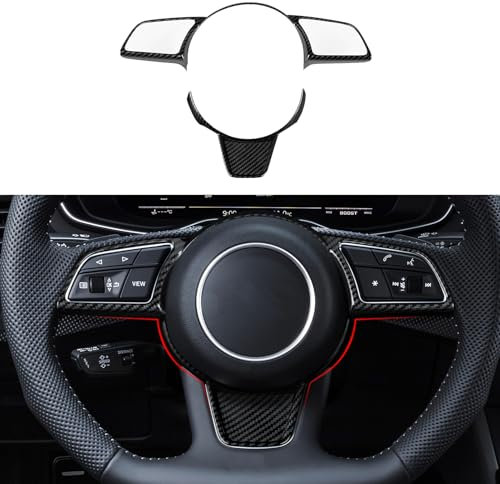 2PCS Auto Lenkrad ABS Kohlefaser Panel Aufkleber Cover Trim Kompatibel mit Audi A4 A5 B9 (2017-2022) / S4 S5(2018-2022)/ A3 S3 (2017-2023) Interieur Zubehör (Schwarz)