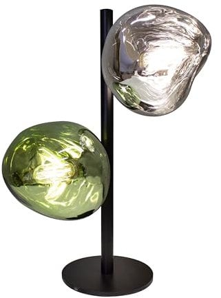 Leuchte.Store Tischleuchte Canopus,moderne 2-flammige Standlampe aus Metall in Grün/Silber,mit lackiertem Glas im Lava-Design,Tischlampe mit Schnurschalter,Standleuchte,Wohnzimmerlampe