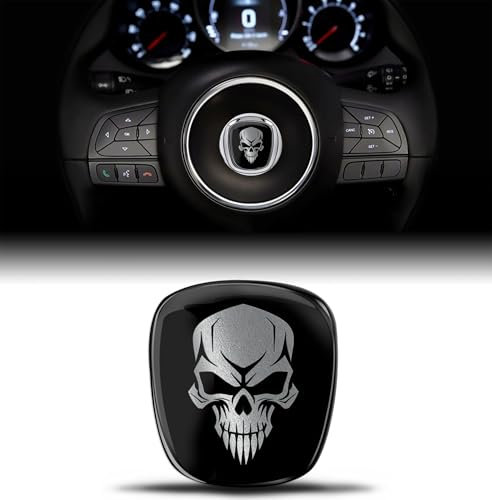 Adesivo in silicone 3D compatibile con FIAT 500 Emblema volante badge accessori parti decalcomanie volante decorazione teschio argento VF 6