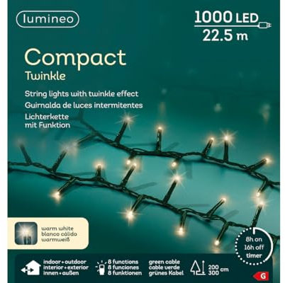 VARZI Serie Di Luci Natale Compact Ghirlanda Twinkle Bianco Caldo 1000 LED 22,5m Natale dal 1956