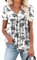 CHICZONE Ladies Tunic Tops for Leggings Short Sleeve Pleated V Neck Buttons Up Blouse Henley Whiteblack