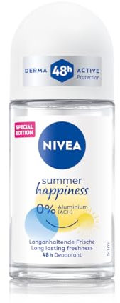 NIVEA Summer Happiness Deo Roll-On, Deoroller ohne Aluminium (ACH) mit sanfter Pflege, Deodorant mit 48h Schutz und Derma Active Protection (50 ml)